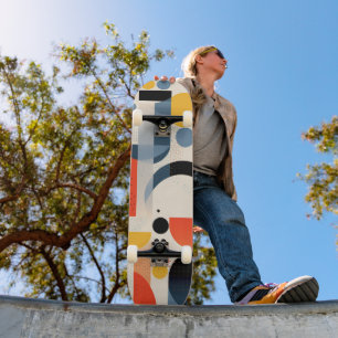 Varied colorful shapes and dots skateboard