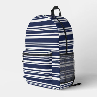 Varied Navy Blue and White Stripes Printed Backpack