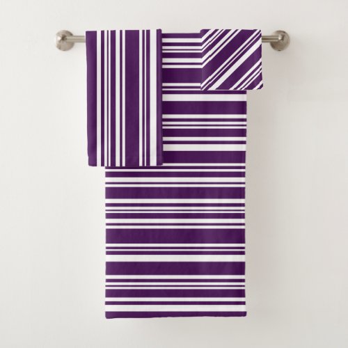 Varied Purple and White Stripes Towel Set