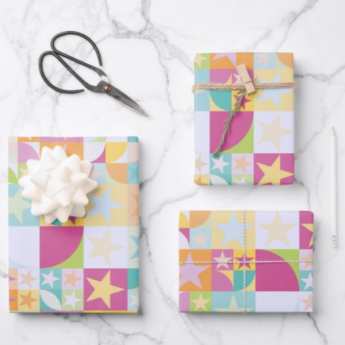 Varied shapes in pastel shades wrapping paper sheets