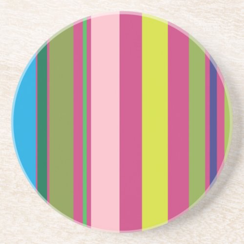 Varied StripesPink Magenta Yellow Blue  Green Sandstone Coaster