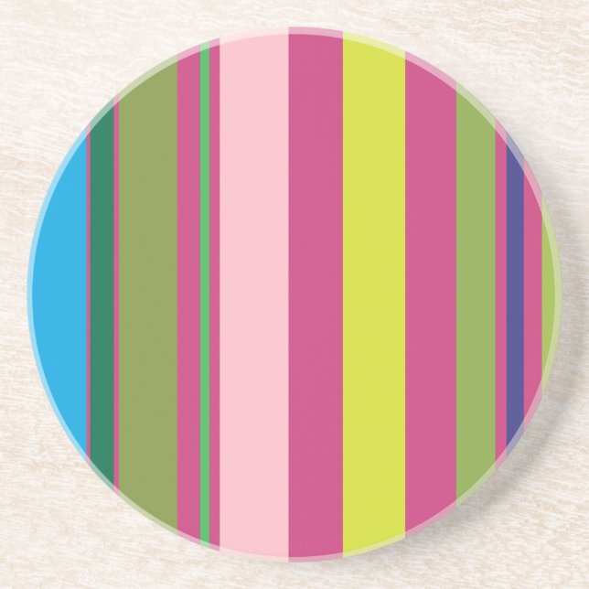 Varied Stripes/Pink Magenta Yellow Blue & Green Sandstone Coaster (Front)