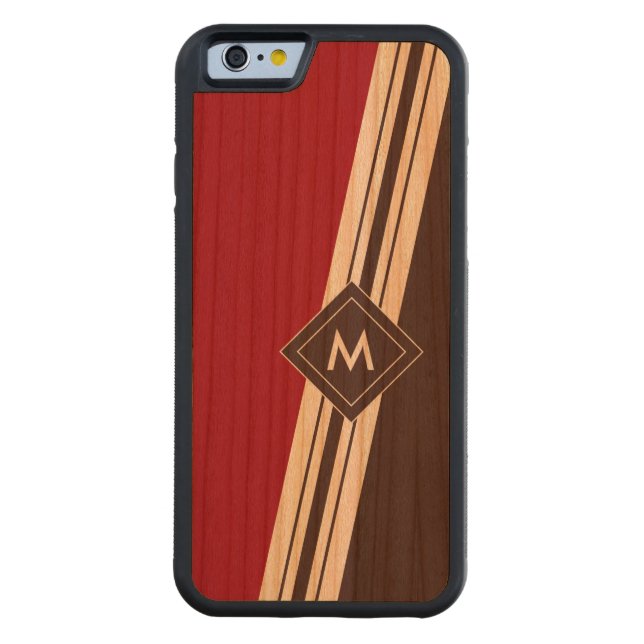 Varied Width Stripes Monogram Wood iPhone Carved Wood iPhone Case (Back)
