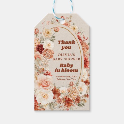 Variegated autumn floral rusty ivory blush sage gift tags