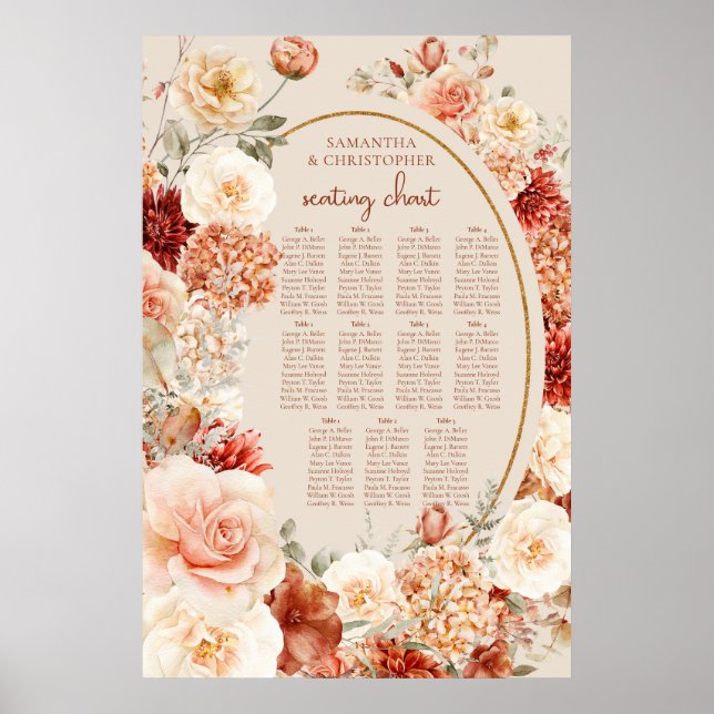 Variegated autumn floral rusty ivory blush sage poster (Front)