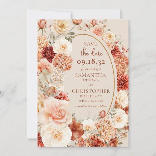 Variegated autumn floral rusty ivory blush sage save the date