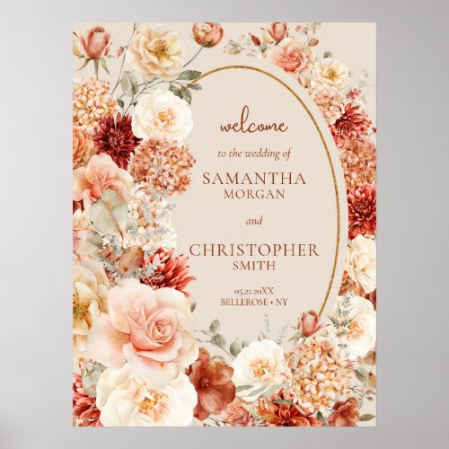 Variegated autumn floral rusty ivory blush Welcome Poster