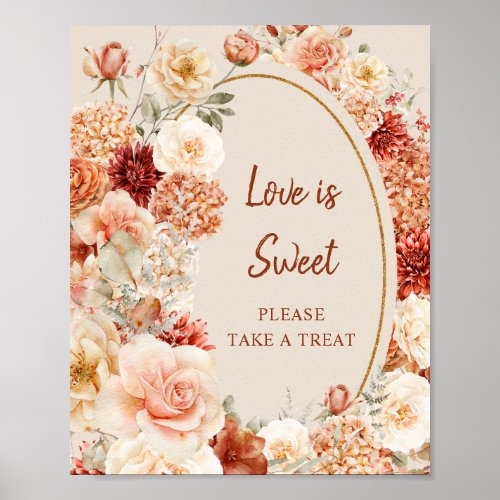 Variegated autumn floral rusty ivory Love is sweet Poster