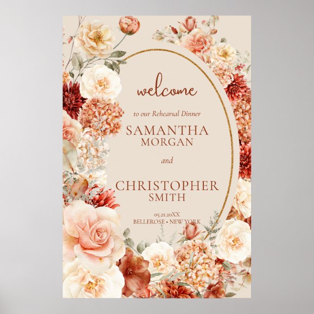 Variegated autumn floral rusty Welcome rehearsal Poster (Front)