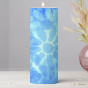 Variegated Blue Floral Daisies Flower Flowers Pillar Candle