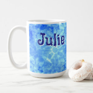 Variegated Blue Floral Daisies Flower Personalized Coffee Mug