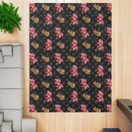  Variegated Flowers on Dark Geometric Background Rug