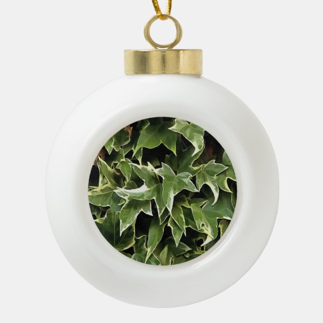 Variegated Ivy Realistic Artistic Style Ceramic Ball Christmas Ornament (Front)