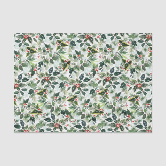 Variegated Leaves and Winterberries Christmas Tissue Paper (Front)