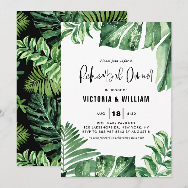 Variegated Leaves Tropical Rehearsal Dinner Invitation (Front/Back)