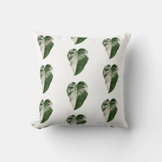 Variegated Monstera Heart Leaf Botanical Throw Pillow