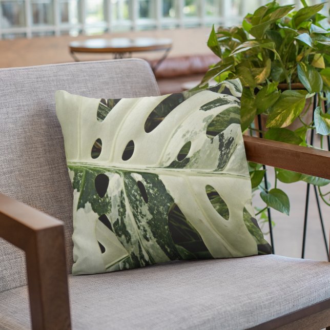 Variegated Monstera Plant Botanical Outdoor Pillow (In Situ Patio)