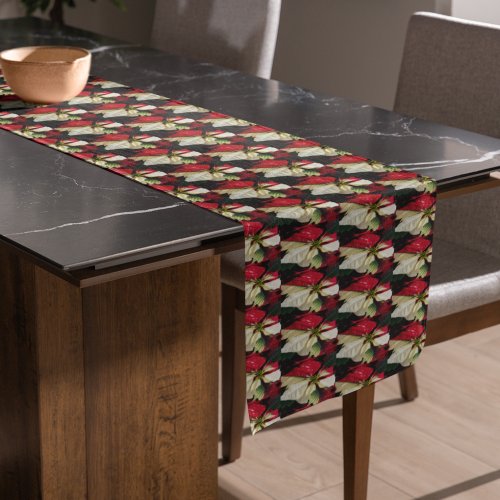 Variegated Poinsettia Floral Pattern Holiday Short Table Runner