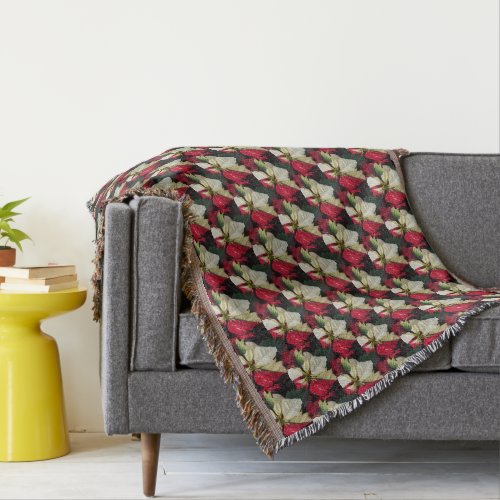 Variegated Poinsettia Floral Pattern Throw Blanket