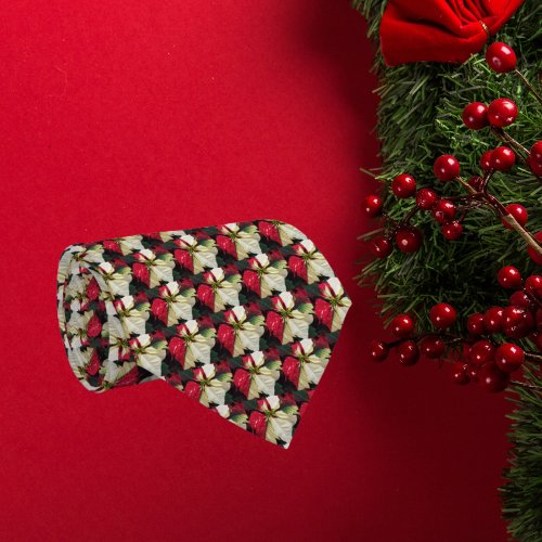 Variegated Poinsettia Pattern Holiday Neck Tie
