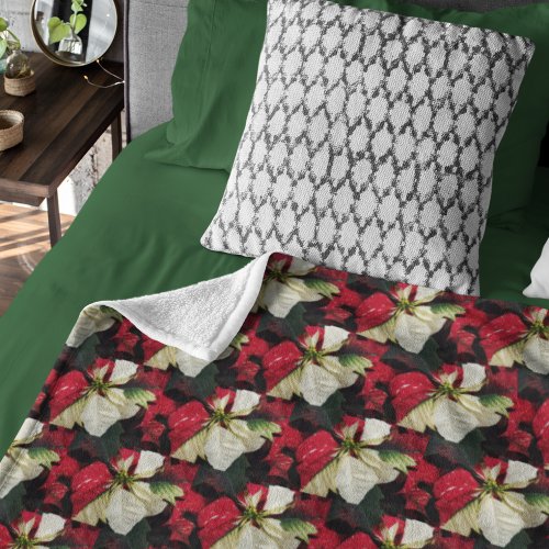 Variegated Poinsettia Pattern Holiday Sherpa Blanket