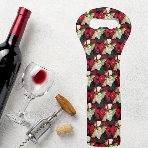 Variegated Poinsettias Pattern Holiday Wine Bag
