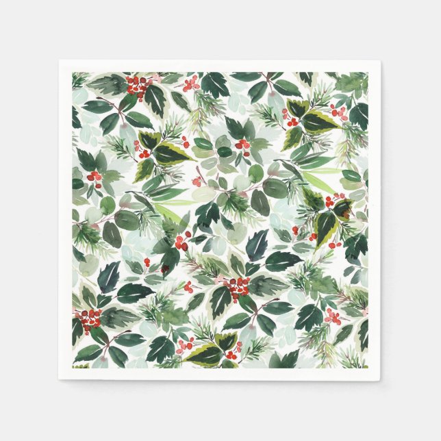 Variegated Red Winterberry Pattern Christmas Napkins (Front)