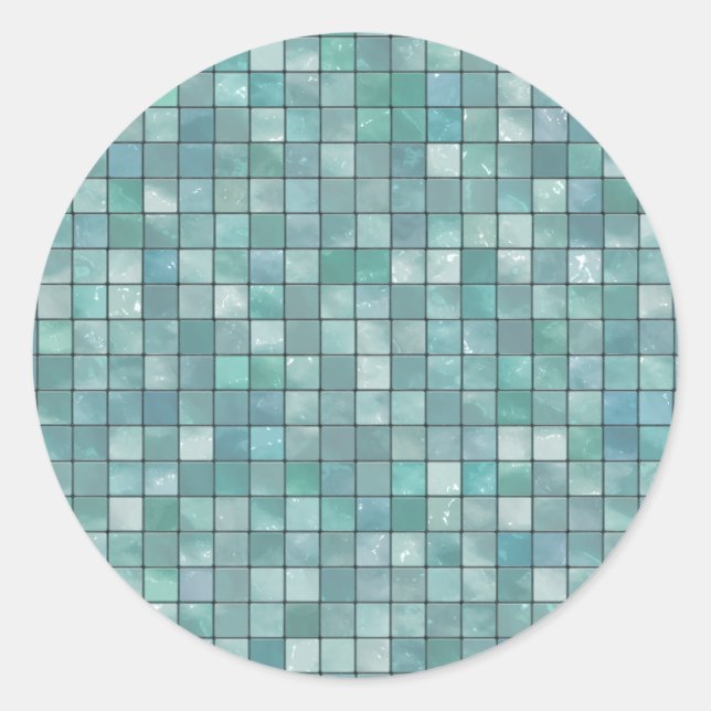 Variegated Teal Tile Pattern Classic Round Sticker (Front)