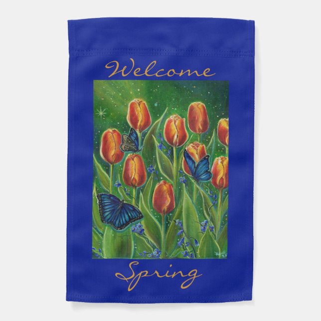 Variegated Tulips art By Renee L. Lavoie Garden Flag (Front)
