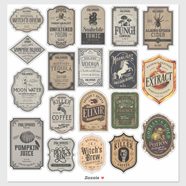 Variety Bundle Of 19 Halloween Sticker Labels (Sheet)