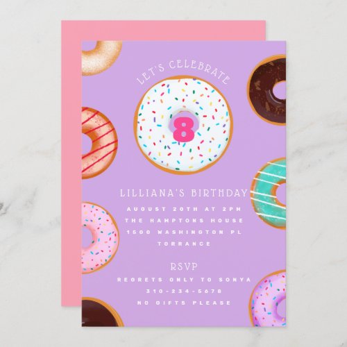 Variety Donuts Pink Purple Kids Birthday Invitation