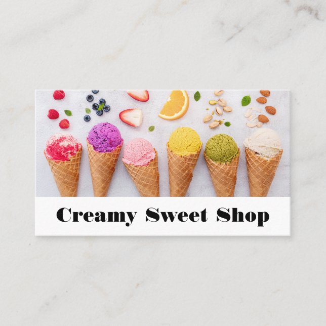 Variety Ice Cream Cones Flavors | Fruits Nuts Business Card (Front)