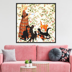 Variety of Cats Fed Bowl of Milk by French Girl Canvas Print