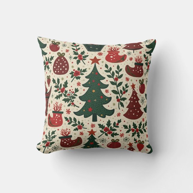 variety of Christmas-themed shapes Throw Pillow (Front)
