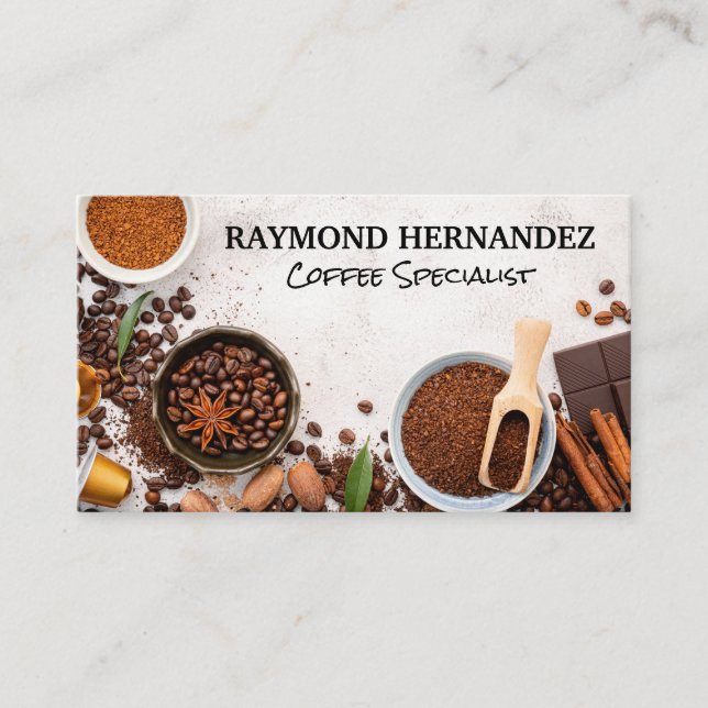 Variety of Coffee Beans on Table Business Card (Front)