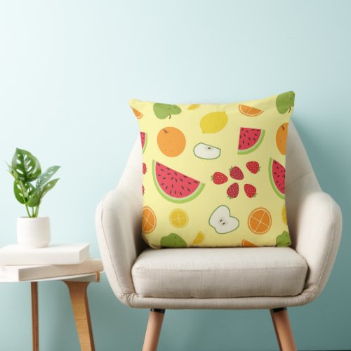 Variety of Fruit Pattern Flat Colorful Retro Throw Pillow