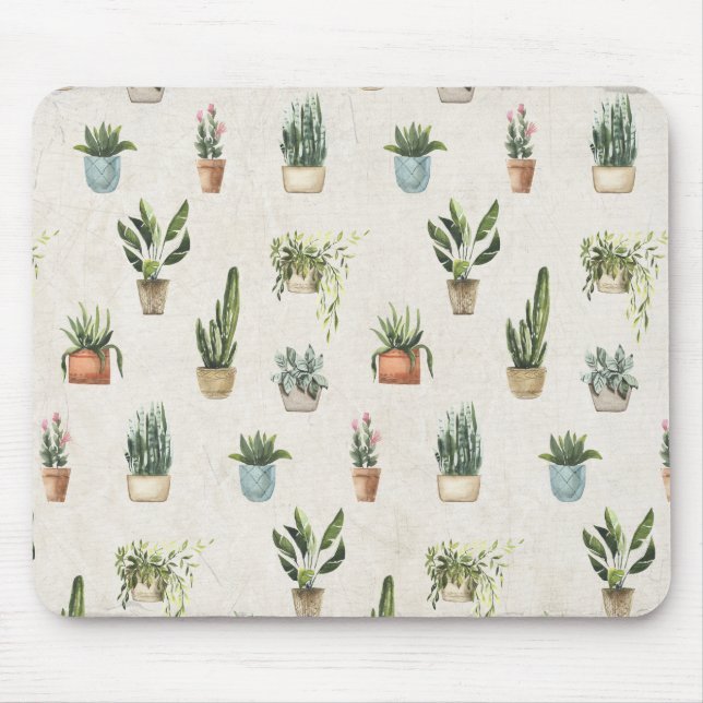 variety of potted plants watercolor mouse pad (Front)