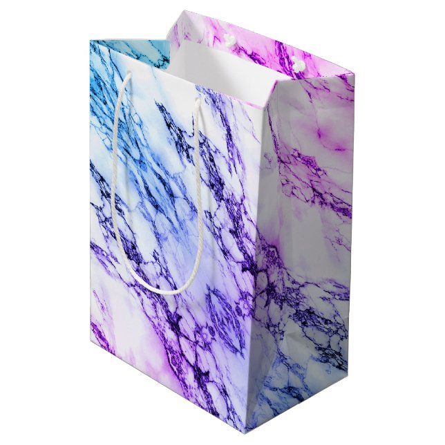 Variety of Purples and Blueish  Vein Marble Look Medium Gift Bag (Back Angled)