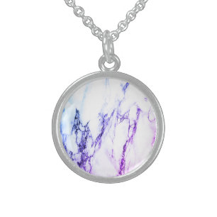 Variety of Purples and Blueish  Vein Marble Look Sterling Silver Necklace