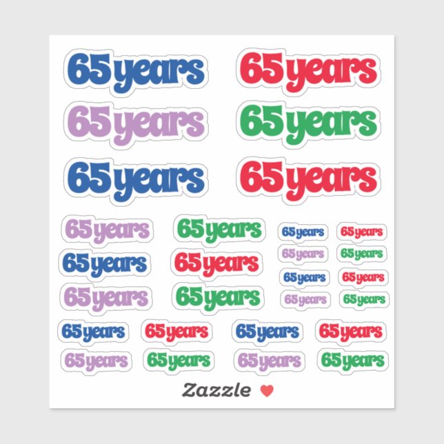 Variety of Sizes of 65 Years Sticker (Sheet)