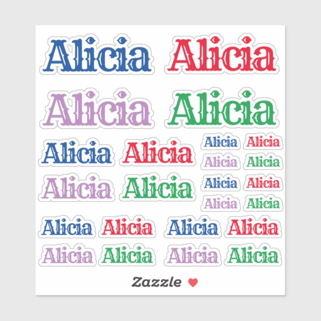 Variety of Sizes of the Name Alicia Sticker (Sheet)