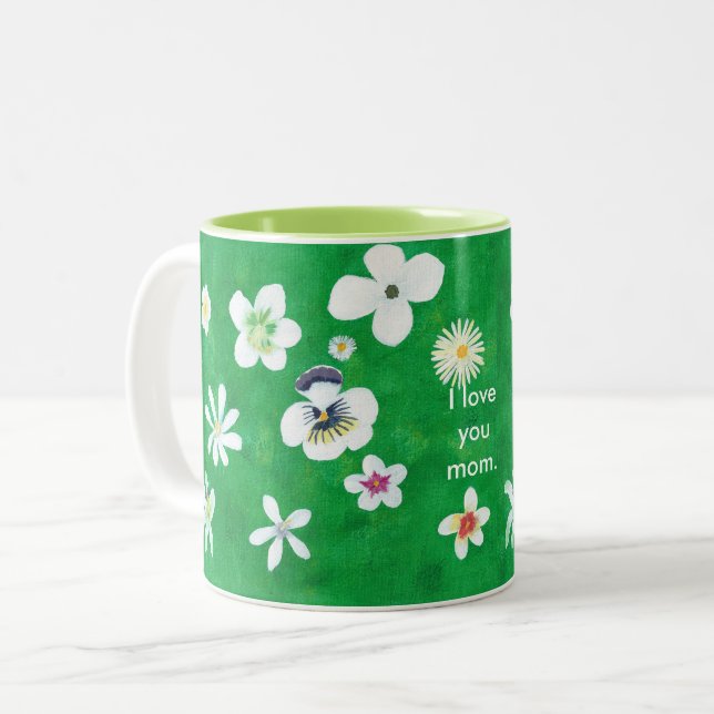 Variety White Flowers I love you Mom Mugs (Front Left)