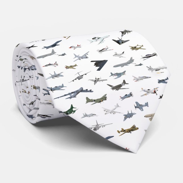 Various American Military Airplanes Neck Tie (Rolled)