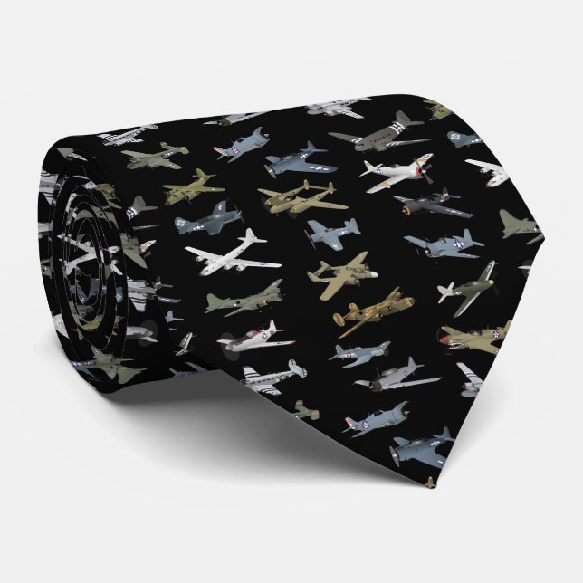 Various American WW2 Airplanes Neck Tie (Rolled)