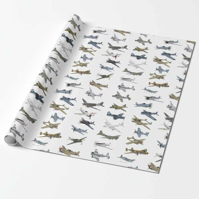 Various American WW2 Airplanes Wrapping Paper (Unrolled)