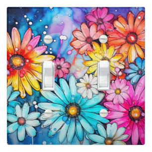 Various Blooming Abstract Daisies Collage Light Switch Cover