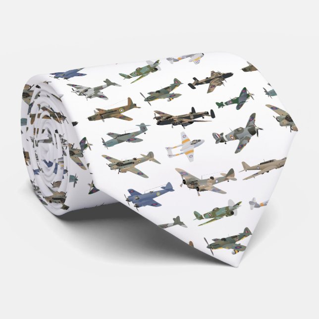 Various British WW2 Airplanes Neck Tie (Rolled)