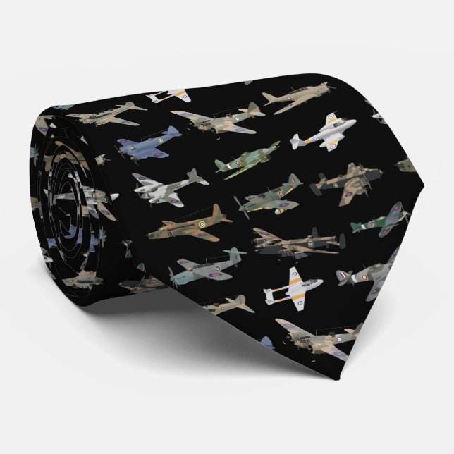 Various British WW2 Airplanes Neck Tie (Rolled)