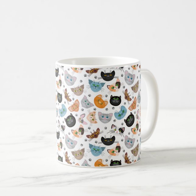 Various cat faces pattern coffee mug (Front Right)