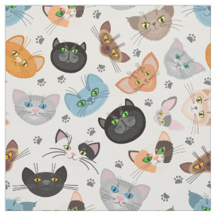 Various cat faces pattern fabric